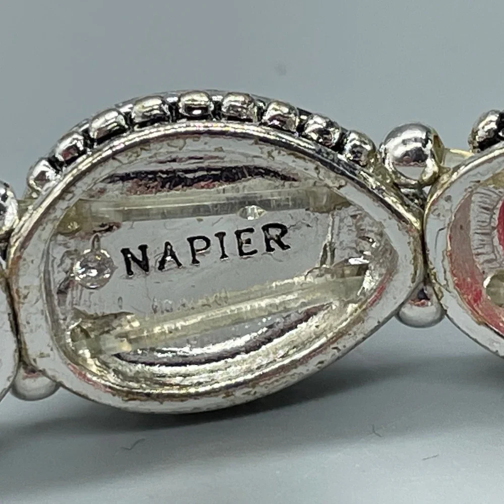 Napier‎ Pink Teardrop Faceted Stone Stretch Bracelet Silver Tone Beaded Detail